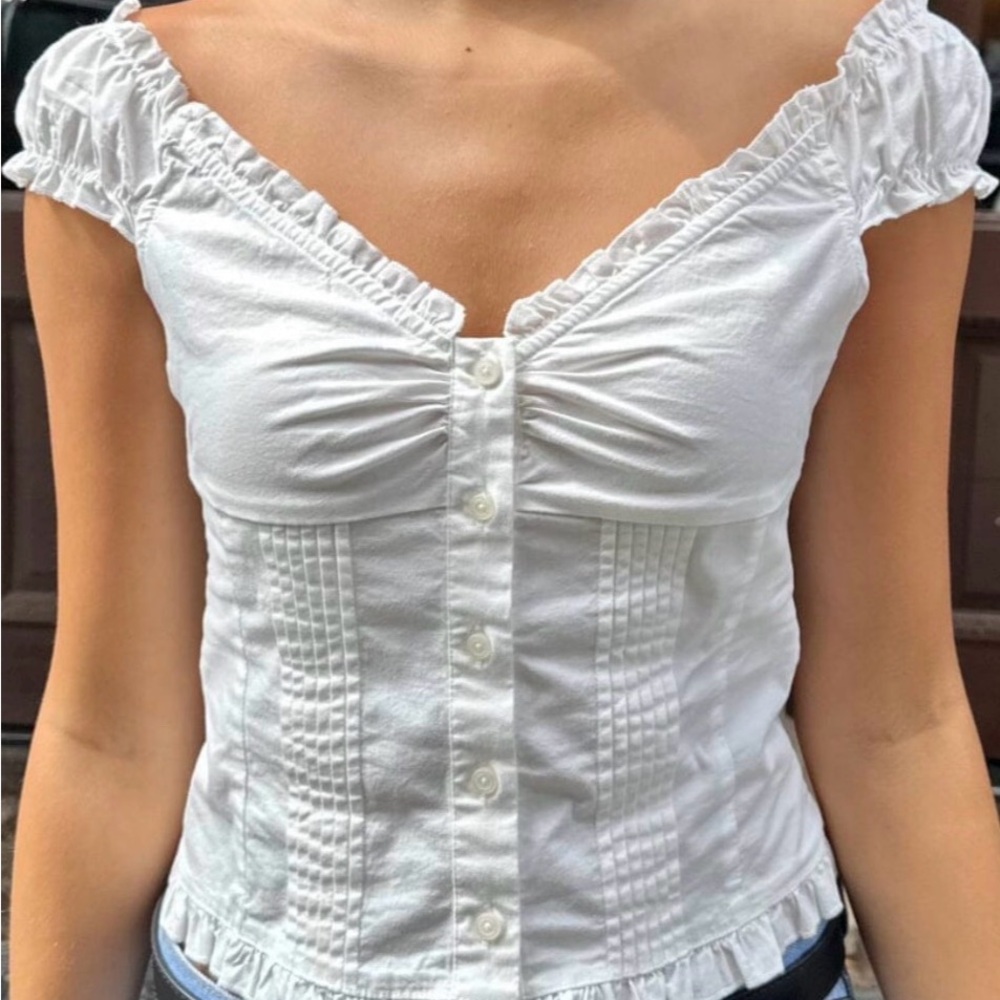 Brandy Melville White Ruffled Blouse